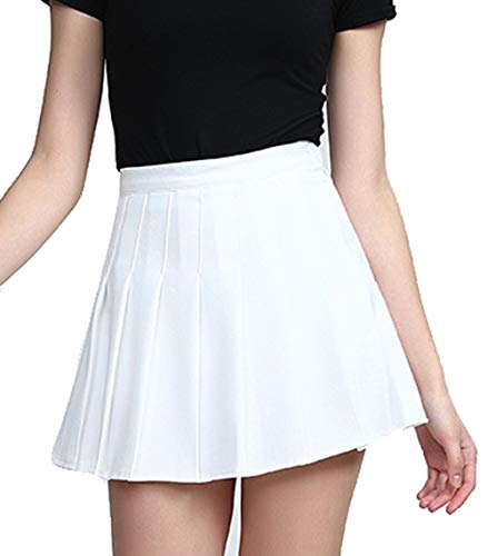 Mujeres Falda Plisada Mini Faldas de Escuela de Tenis con Cintura Alta, Blanco
