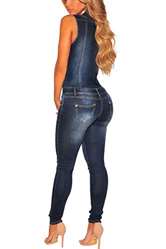 Mujeres Sin Mangas Corta Jeans Denim Jumpsuits Peleles Playsuits Overoles Azul L