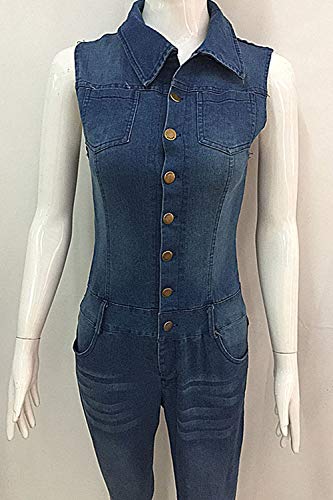 Mujeres Sin Mangas Corta Jeans Denim Jumpsuits Peleles Playsuits Overoles Azul L
