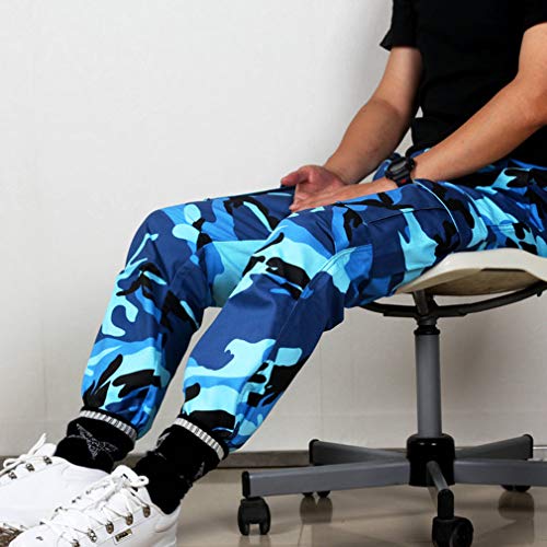 Mxssi Color Camo BDU Pantalones de Camuflaje Cargo Hombres Mujer Casual Streetwear Bolsillos Jogger Naranja Tactical Sweatpants Hip Hop Pantalón Azul M