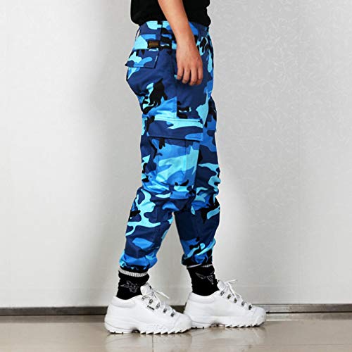 Mxssi Color Camo BDU Pantalones de Camuflaje Cargo Hombres Mujer Casual Streetwear Bolsillos Jogger Naranja Tactical Sweatpants Hip Hop Pantalón Azul M