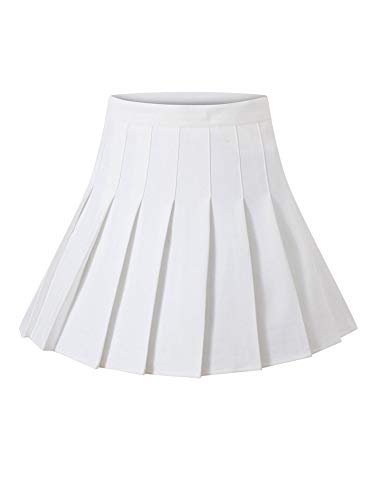 N / D Falda plisada para mujer o niña, talla alta, mini falda patinadora A-Line esquí, falda corta forrada con pantalón corto para tenis uniformes blanco M