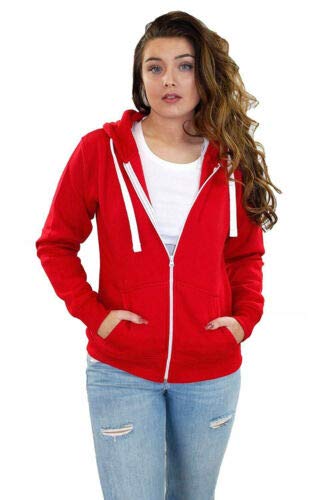 N?A - Sudadera con capucha y cremallera para mujer, manga larga, forro polar rojo XL