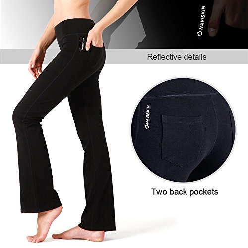 NAVISKIN Pantalones de Yoga para Mujer Pants de Pilates Bolsillos Elástico Transpirable Ideal para Danza Correr Trotar Ejercicio Aeróbico Pilates Fitness Negro Inseam-31in M