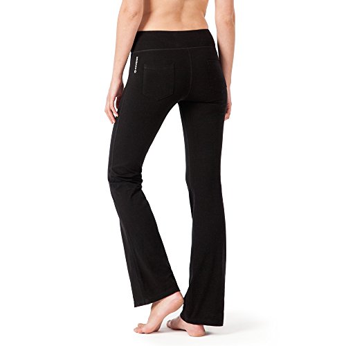 NAVISKIN Pantalones de Yoga para Mujer Pants de Pilates Bolsillos Elástico Transpirable Ideal para Danza Correr Trotar Ejercicio Aeróbico Pilates Fitness Negro Inseam-31in M