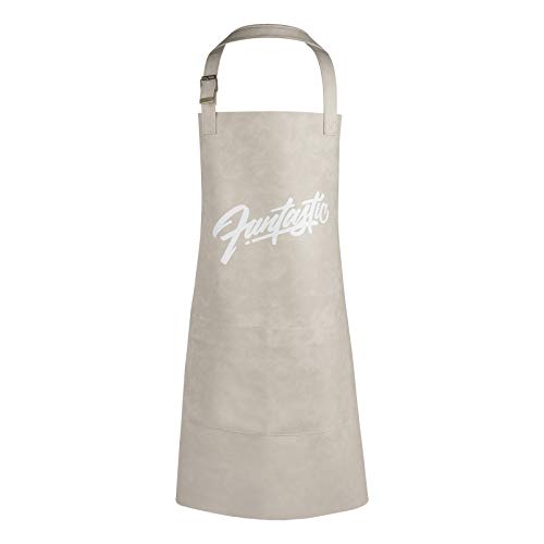 N\C Delantal de Cocina Impermeable Cuero Delantales con Bolsillos y Ajustable Correa para el Cuello para Hombre y Mujer Blanco Crema
