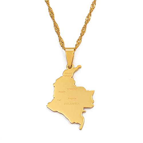 NC66 Anniyo Colombia Colgante y Cadena de Ondas de Agua para Mujeres y niñas Joyería de Mapa del país de Acero Inoxidable Colombia
