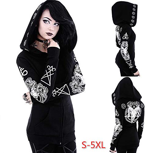 NCTCITY Gótica Punk Sudaderas con Capucha Mujeres Ropa Manga Larga Moon Letras Impresas Tallas Grandes Halloween Punk Chaqueta Abrigo Tops con Cremallera Otoño Invierno