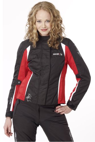 Nerve Touring Unique Star Chaqueta de Moto para Mujer, Negro/Rojo, 38