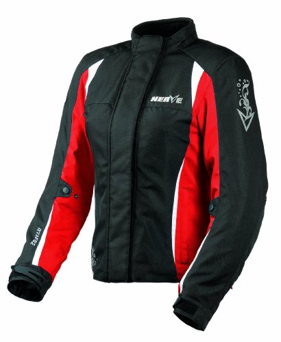 Nerve Touring Unique Star Chaqueta de Moto para Mujer, Negro/Rojo, 38