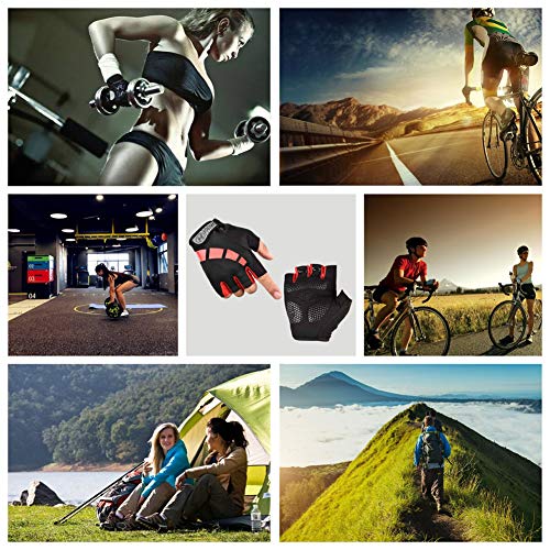 Nesirooh Guantes de MTB Hombre y Mujer, Guantes de Ciclismo Medio Dedos Verano para Moto Bicicleta Bici Gimnasio Hombres Antideslizante Transpirable (Negro Rojo, M)