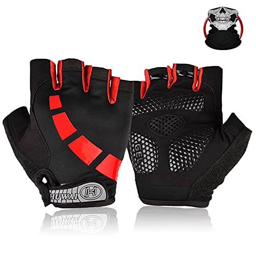 Nesirooh Guantes de MTB Hombre y Mujer, Guantes de Ciclismo Medio Dedos Verano para Moto Bicicleta Bici Gimnasio Hombres Antideslizante Transpirable (Negro Rojo, M)