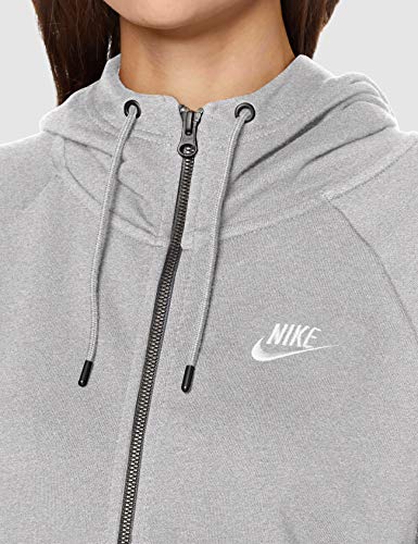 NIKE Essential Hoodie FZ FLC Sudadera con Capucha y Cremallera Completa, Mujer, Gris (Dk Grey Heather/White), S