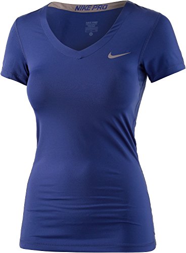NIKE Kurzärmliges Shirt Pro V-Neck - Calzado de Jogging para Mujer, Color Azul, Talla XS