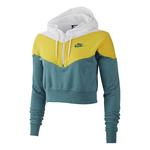 NIKE Sportswear Heritage Sudadera, Mujer, Mineral Teal/Chrome Yellow/Mineral Teal, L