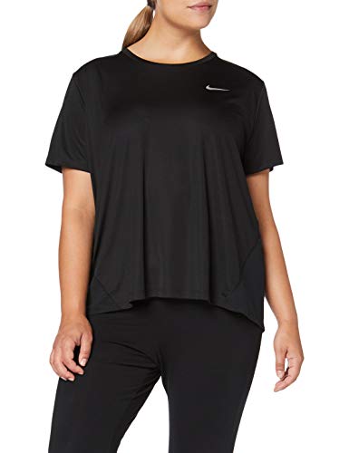 Nike W NK Dry Miler Top SS Plus T-Shirt, Mujer, Negro/reflective silv, 50/52