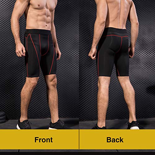 Niksa Mallas Cortas Running Hombre Pantalones Cortos de Compresión para Deporte, Fitness, Gym Negro Rojo Large