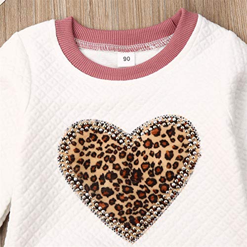 Niños pequeños Bebé Niña Trajes de San Valentín Floral Leopardo Corazón Camisa de Manga Larga Blusa Top + Mini Falda Conjunto de Ropa