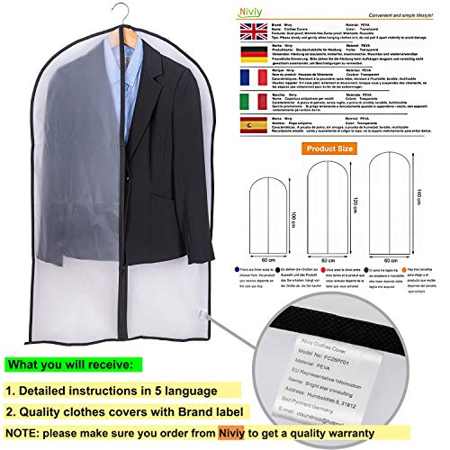 Niviy - Fundas de Ropa, Antipolvo, Impermeables, polihumedadas, con Cremallera, Transparentes, para Camisas, Disfraces, Abrigos, 6 Unidades, 60 x 100 cm, Color Negro