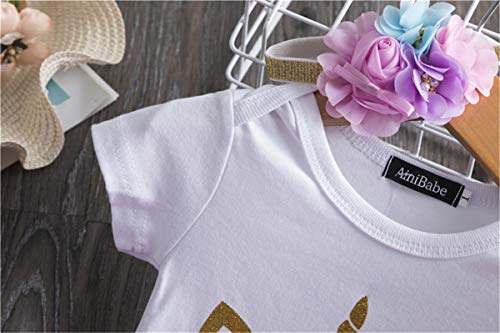 NNJXD Unicornio Arco Iris Tutú Primer Cumpleaños Trajes de 3 Piezas Mameluco + Falda + Diadema 1 Año D-Rosa