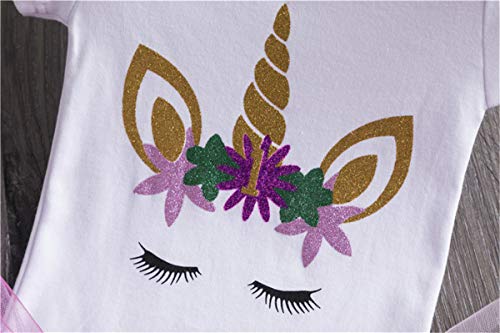 NNJXD Unicornio Arco Iris Tutú Primer Cumpleaños Trajes de 3 Piezas Mameluco + Falda + Diadema 1 Año D-Rosa