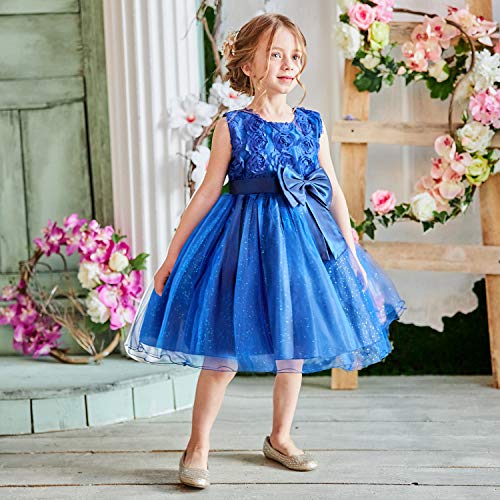 NNJXD Vestido de Fiesta de Princesa con Encaje de Flor de 3D sin Mangas para Niñas Talla(100) 18-24 Meses Azul Oscuro
