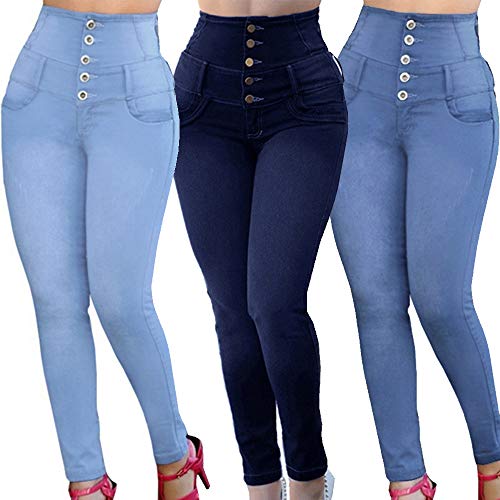 NOBRAND cintura alta mujeres pantalones vaqueros botones pantalón femenino delgado elástico más tamaño estiramiento jeans más tamaño denim azul flaco lápiz pantal| Jeans|