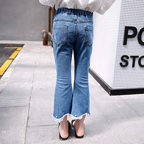 NOBRAND Pantalones de Trompeta de Mezclilla para niñas Grandes con Cuentas de Perlas Vaqueros de Mezclilla para niñas pequeñas