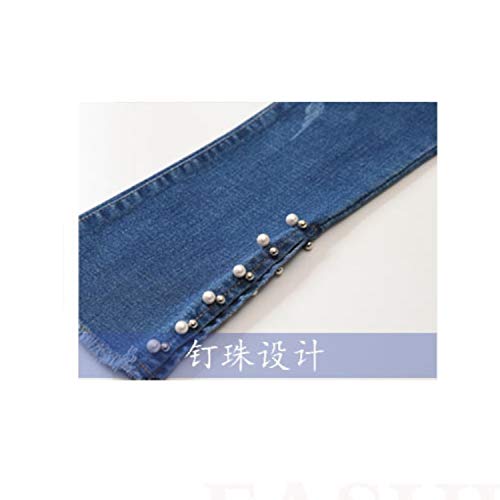 NOBRAND Pantalones Vaqueros de Hendidura para niños con Perlas para niñas Pantalones de Cintura elástica Lápiz Recto Liso Pantalones de Mezclilla Ajustados para niños