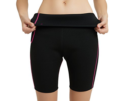 NOVECASA Pantalones Cortos de Sudoración con Bolsillo para Teléfono Móvil Mujer Neopreno Sauna Fitness Yoga Pantalones Adelgazante Medias Slimming Quema Grasa (L, Rosa)
