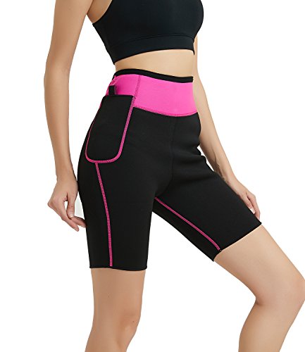 NOVECASA Pantalones Cortos de Sudoración con Bolsillo para Teléfono Móvil Mujer Neopreno Sauna Fitness Yoga Pantalones Adelgazante Medias Slimming Quema Grasa (L, Rosa)