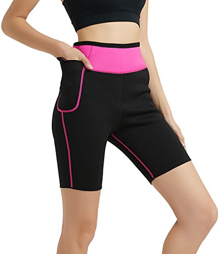 NOVECASA Pantalones Cortos de Sudoración con Bolsillo para Teléfono Móvil Mujer Neopreno Sauna Fitness Yoga Pantalones Adelgazante Medias Slimming Quema Grasa (L, Rosa)