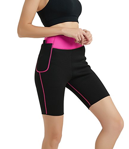 NOVECASA Pantalones Cortos de Sudoración con Bolsillo para Teléfono Móvil Mujer Neopreno Sauna Fitness Yoga Pantalones Adelgazante Medias Slimming Quema Grasa (L, Rosa)