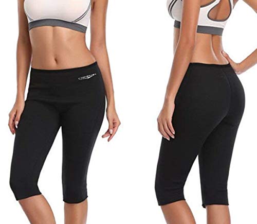 NOVECASA Pantalones Cortos Sauna Mujer Neopreno Sauna Pants Deportivo Alta Cintura para Sudoración Quema Grasa Adelgazante (4XL, Negro-Amarillo)