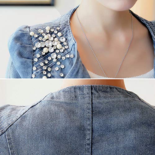 N\P Chaquetas de Mezclilla para Mujer Casual Slim Pearl Bead Zipper Jeans Coat Mujer