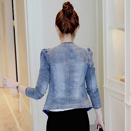 N\P Chaquetas de Mezclilla para Mujer Casual Slim Pearl Bead Zipper Jeans Coat Mujer