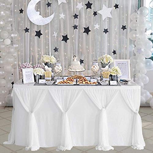 Falda de mesa de tul elegante perfectamente plisada mantel Candy postre boda falda de mesa para baby shower 9 pies decoración de mesa Navidad fiesta de cumpleaños Blanco banquete 