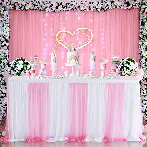 NSSONBEN Falda de mesa de tul rosa blanco para faldón de mesa con tutú mullido, falda de mesa para baby shower, cumpleaños, boda, despedida de soltera, decoración de mesa (4,5 m, 427 x 77 cm)