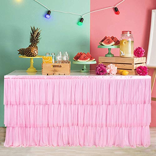 NSSONBEN Falda de mesa rosa de tul para bodas, cumpleaños, baby shower, cumpleaños infantiles (rosa, 275 x 76 cm)