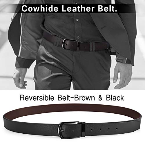 NUBILY Cinturon Hombre Cuero Negro Marrón Jeans Reversible Piel Cinturón para Hombres Clásico Negocios Casual Trabajo Traje Hebilla Cinturones 125CM
