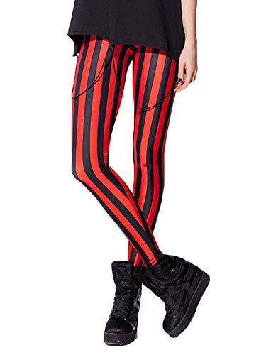 Nuofengkudu Mujer Estampados Leggins Largos Elasticos Talle Alto Lisos Fiesta Mallas Deporte Elegantes Hippie Transpirable Slim Fit Yoga Pantalones (Rojo Raya,Talla única)