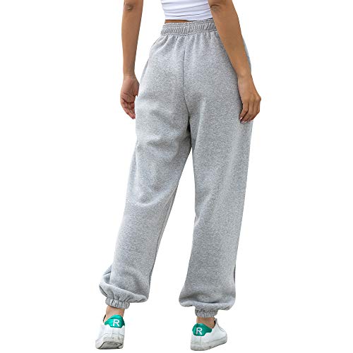 Nuofengkudu Mujer Harem Térmicos Jogging Pantalones Forro Polar con Bolsillos Elastica Cintura Alta Comodo Llanura Largos Pantalón Deportiva Jogger Pants Sweatpants Casual Ropa de Casa(Lana-Gris,XL)