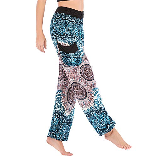 Nuofengkudu Mujer Hippie Algodón Tailandeses Pantalon Harem Cintura Alta Boho Vintage Patrones Indio Baggy Fisherman Yoga Pants Pijama Verano Playa(Blanco Brújula,Talla única)
