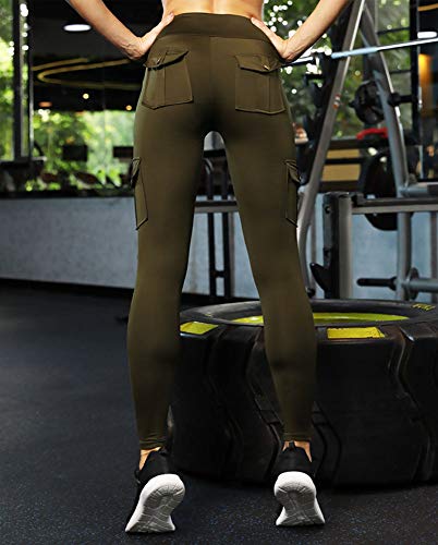 Nuofengkudu Mujer Militar Talle Alto Deportivos Leggins Push up Elasticos Running Yoga Fitness Trekking Tactico Pantalones Ejército Verde M