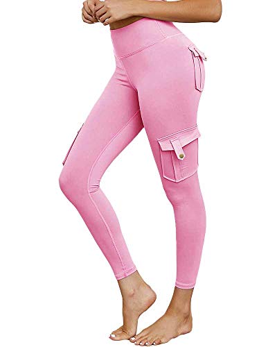 Nuofengkudu Mujer Militar Talle Alto Deportivos Leggins Push up Elasticos Running Yoga Fitness Trekking Tactico Pantalones Ejército(V-Rosa，L)
