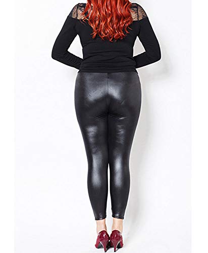 Nuofengkudu Mujer Negro Imitacion Cuero Leggings Tallas Grandes Elasticos Lisos Largos Seamless Ligeros Vintage Mallas Pantalones Casual XL
