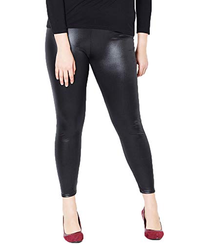 Nuofengkudu Mujer Negro Imitacion Cuero Leggings Tallas Grandes Elasticos Lisos Largos Seamless Ligeros Vintage Mallas Pantalones Casual XL
