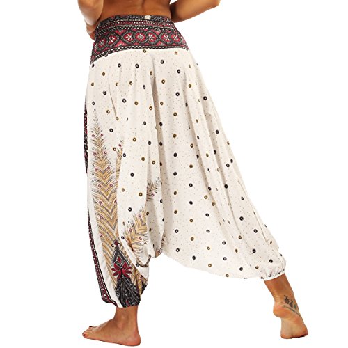 Nuofengkudu Mujer Pantalones Sueltos Hippi Tailandeses Estampado Verano Cintura Alta Elastica Entrepierna Baja para Yoga Casual Marrón Pavo