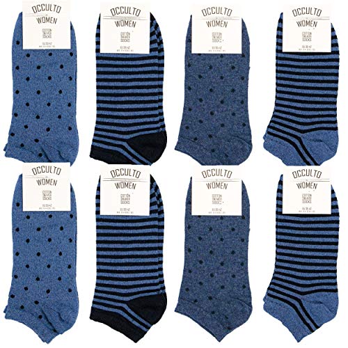 Occulto 8 pares de Calcetines para Mujer | Calcetines para Zapatos de Verano para Mujer | Calcetines cortos de Algodón para Mujer 39-42 Azul