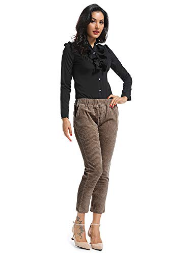 OCHENTA Lazo Pana Pantalones Casual Pantalones con Bolsillos de Pantalón para Mujer café 3X-Large